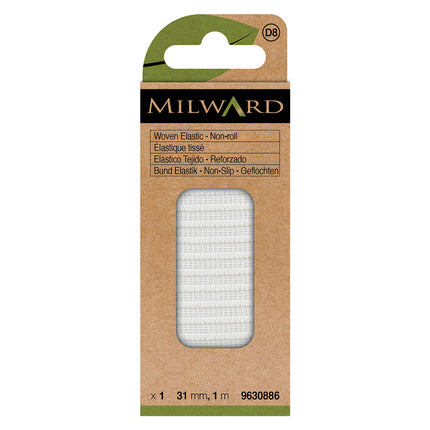 Milward White Woven Non-Roll Elastic | 31mm
