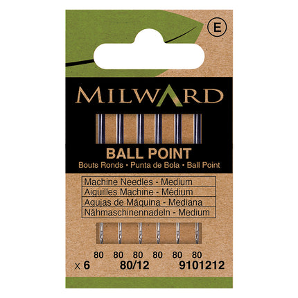 Aiguilles pour machines à coudre Milward | Pointe boule moyenne 80/12