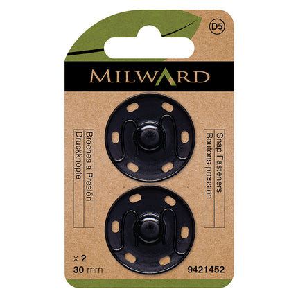 Milward Noir Boutons-pression à coudre | 30 mm