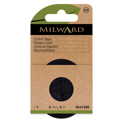 Ruban de coton noir Milward | 6 mm