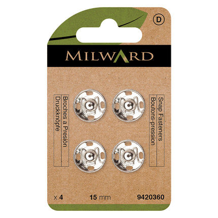 Milward Boutons-pression à coudre nickelés | 15 mm