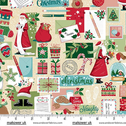 Makower | Christmas Wishes | Christmas Dear Santa | Cream - MU - 032 - Q