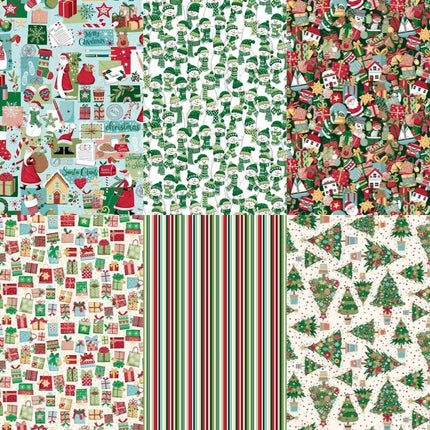 Makower | Christmas Wishes | Christmas Fat Quarter Pack | Green (6) - 