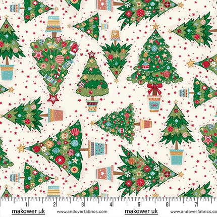 Makower | Christmas Wishes | Christmas Trees | Cream - MU - 036 - Q