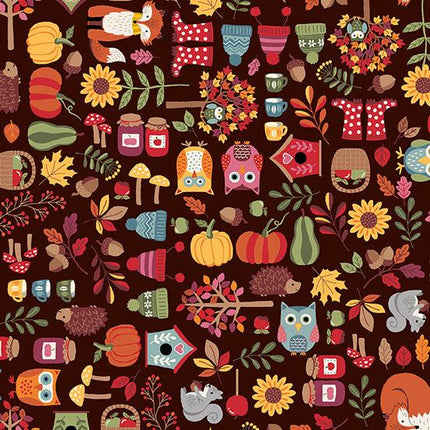 Makower Fabric | Autumn Days | Icon | Brown - TP-2593-V