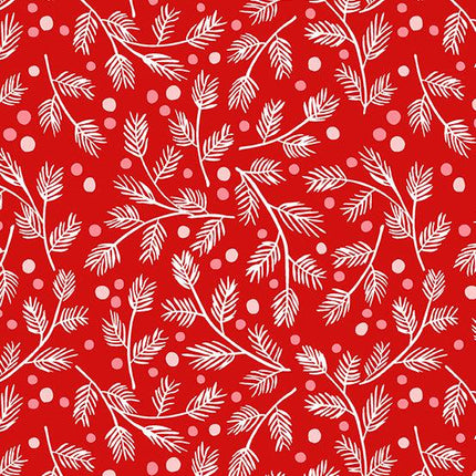 Makower Fabric | Furry and Bright | Fir Branches | Red - 587 R