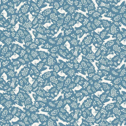 Makower Fabrics | Foxwood | Bunnies | Blue - 018-B