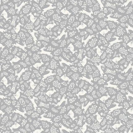 Makower Fabrics | Foxwood | Bunnies | Silver Grey - 018-S