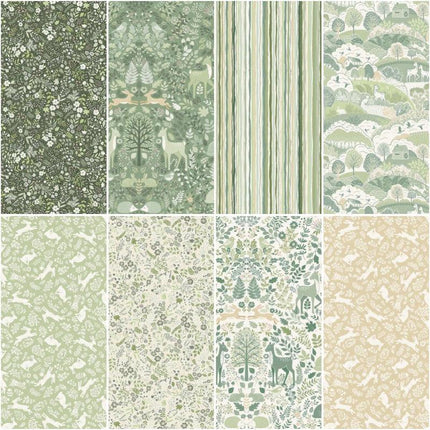 Makower Fabrics | Foxwood | Fat Quarter Pack | Green (8) -