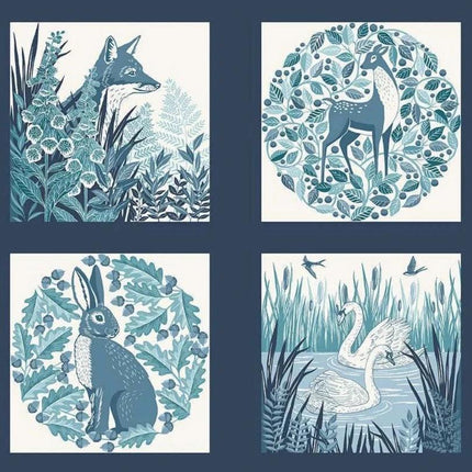 Makower Fabrics | Foxwood | Panel | Blue - 020-B