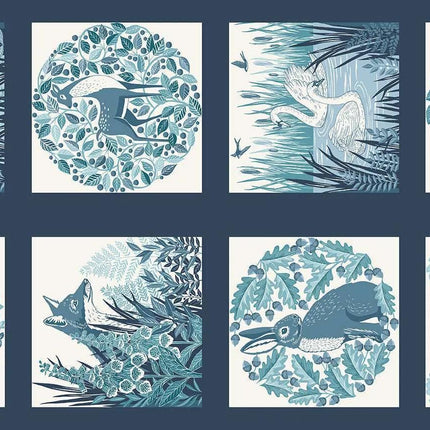 Makower Fabrics | Foxwood | Panel | Blue - 020-B