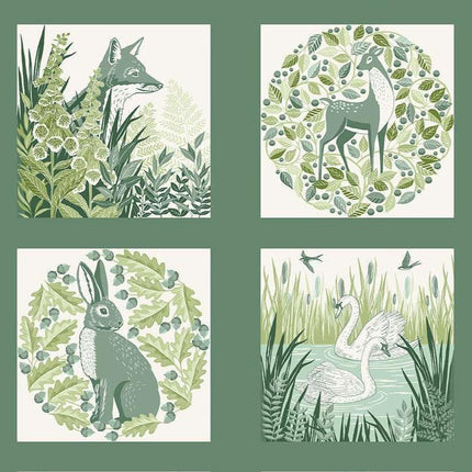 Makower Fabrics | Foxwood | Panel | Green - 020-G