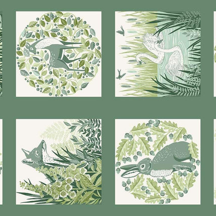 Makower Fabrics | Foxwood | Panel | Green - 020-G