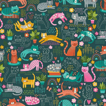 Makower Fabrics | Whiskers | Pals | Teal - 007-T