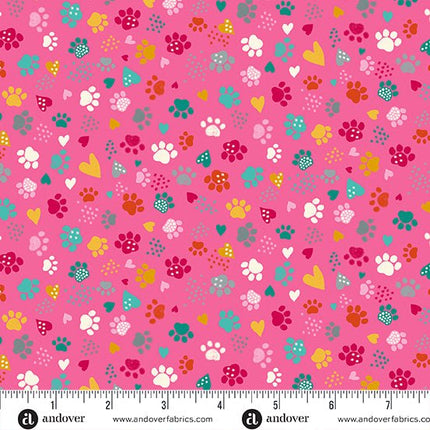 Makower Fabrics | Whiskers | Pawsome | Pink - 010-P
