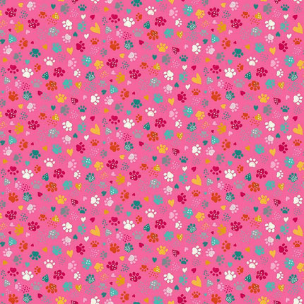 Makower Fabrics | Whiskers | Pawsome | Pink - 010-P