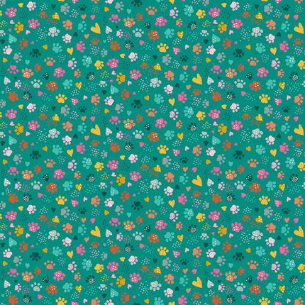 Makower Fabrics | Whiskers | Pawsome | Teal - 010-T