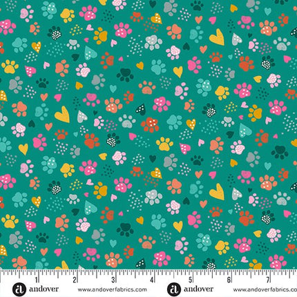 Makower Fabrics | Whiskers | Pawsome | Teal - 010-T