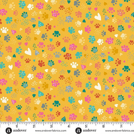 Makower Fabrics | Whiskers | Pawsome | Yellow - 010-Y