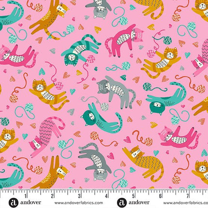 Makower Fabrics | Whiskers | Pink Fat Quarter Pack (7) -
