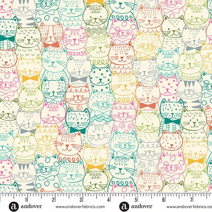 Makower Fabrics | Whiskers | Portrait Cats | Cream - 009-Q