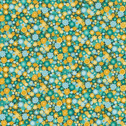 Makower Fabrics | Whiskers | Pretty Posy | Teal - 011-T