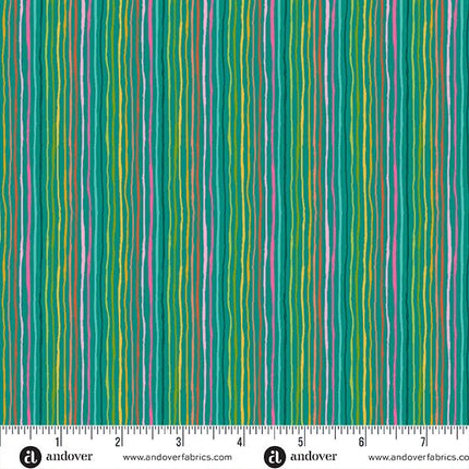 Makower Fabrics | Whiskers | Yarn Stripe | Teal - 012-T