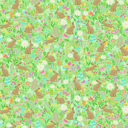 Makower Hello Spring | Bunny Meadow | Green - 083 - G