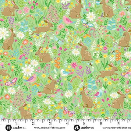 Makower Hello Spring | Bunny Meadow | Green - 083 - G