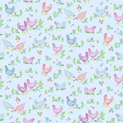 Makower Hello Spring | Happy Hens | Blue - 084 - B