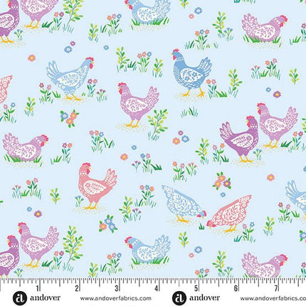 Makower Hello Spring | Happy Hens | Blue - 084 - B