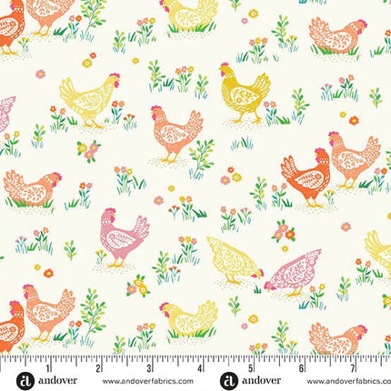 Makower Hello Spring | Happy Hens | Cream - 084 - Q