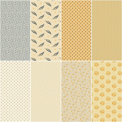 Makower | Indigo Cheddar | Fat Quarter Pack | Cream (8) - 