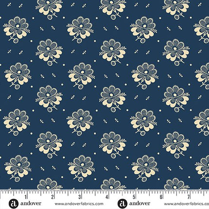 Makower | Indigo Cheddar | Picotage Floral | Indigo - 1143 - B