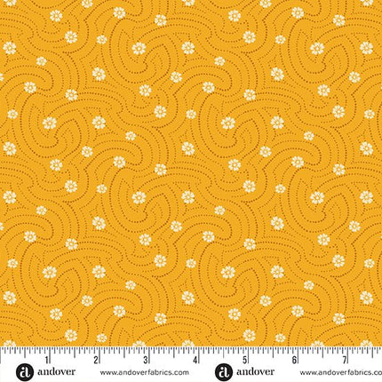 Makower | Indigo Cheddar | Swirly Dots | Cheddar - 1141 - O