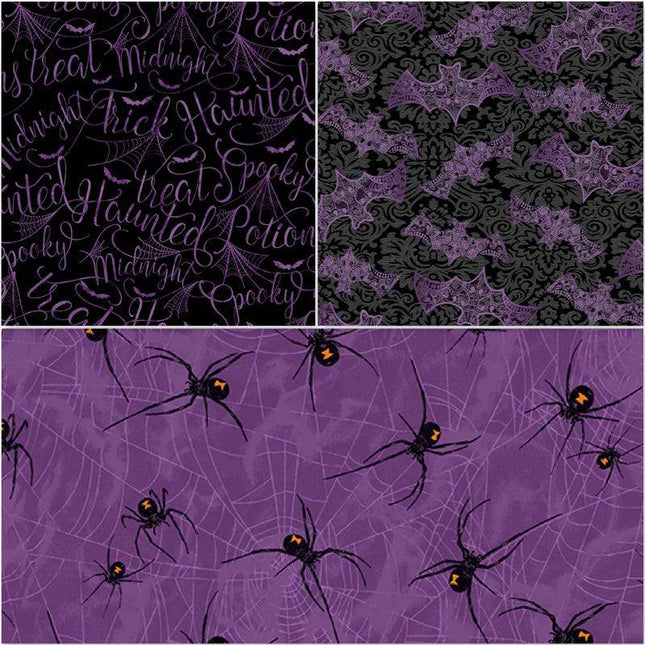 Makower - Mystery Manor - Fat Quarter Pack - Purple Moon (3) -