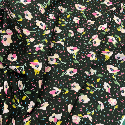 Party Flower | Cotton Lawn | Black - Hollies Haberdashery UK