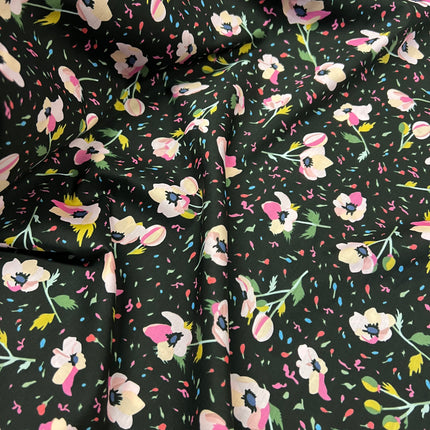 Party Flower | Cotton Lawn | Black - Hollies Haberdashery UK
