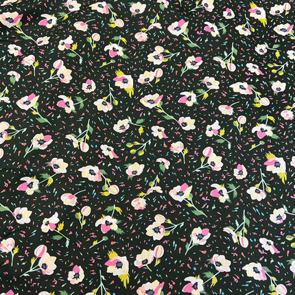 Party Flower | Cotton Lawn | Black - Hollies Haberdashery UK