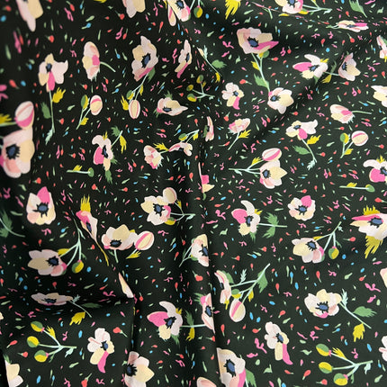 Party Flower | Cotton Lawn | Black - Hollies Haberdashery UK