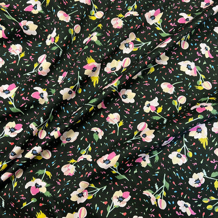Party Flower | Cotton Lawn | Black - Hollies Haberdashery UK
