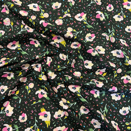 Party Flower | Cotton Lawn | Black - Hollies Haberdashery UK