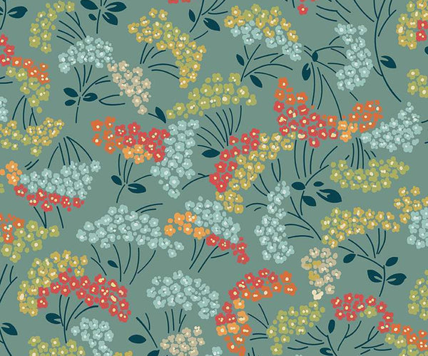 Flower Box Laurel Dusty Teal - Renee Nanneman - PER QUARTER METRE