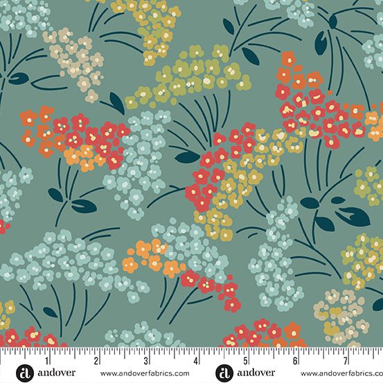 Flower Box Laurel Dusty Teal - Renee Nanneman - PER QUARTER METRE Flower Box Laurel Dusty Teal - Renee Nanneman - PER QUARTER METRE