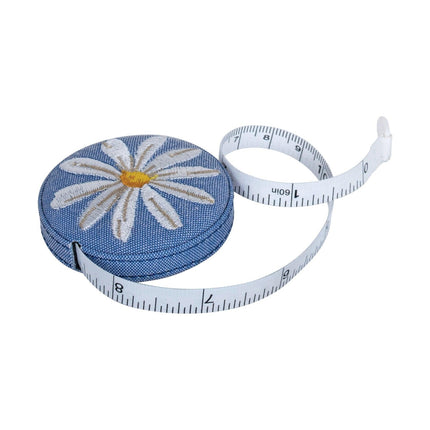 Retractable Tape Measure | Hobby Gift | Embroidered Denim Daisies - TK23E\649