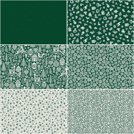Makower Scandi 25 | Christmas Fat Quarter Pack Green (6)