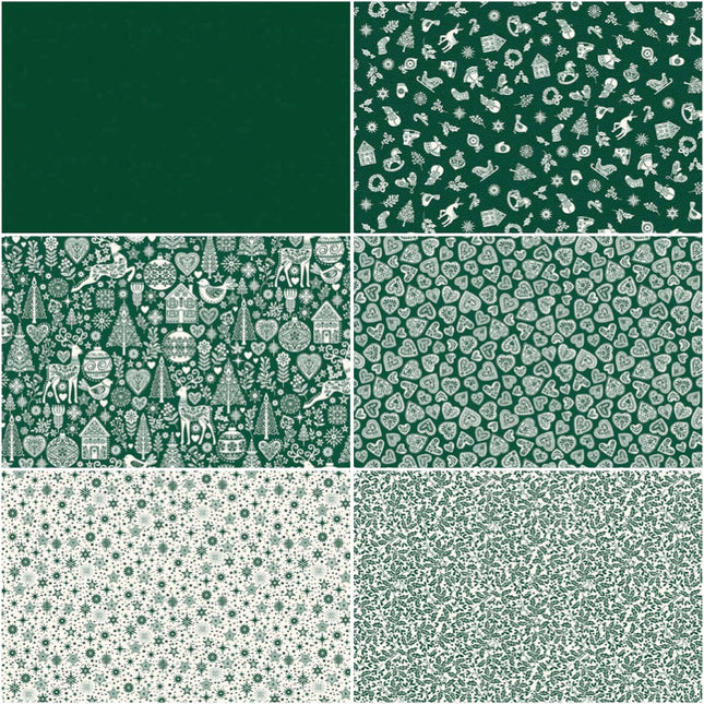 Makower Scandi 25 | Christmas Fat Quarter Pack Green (6)