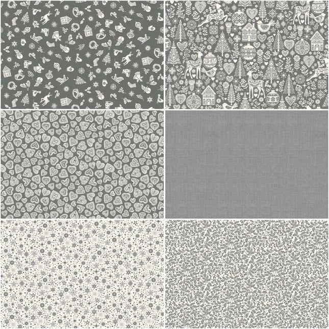 Makower Scandi 25 | Christmas Fat Quarter Pack Grey (6)