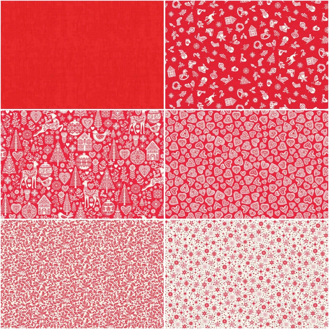 Makower Scandi 25 | Christmas Fat Quarter Pack Red (6)