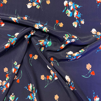 Summer Buds | Navy | Poly Dress Fabric - Hollies Haberdashery UK